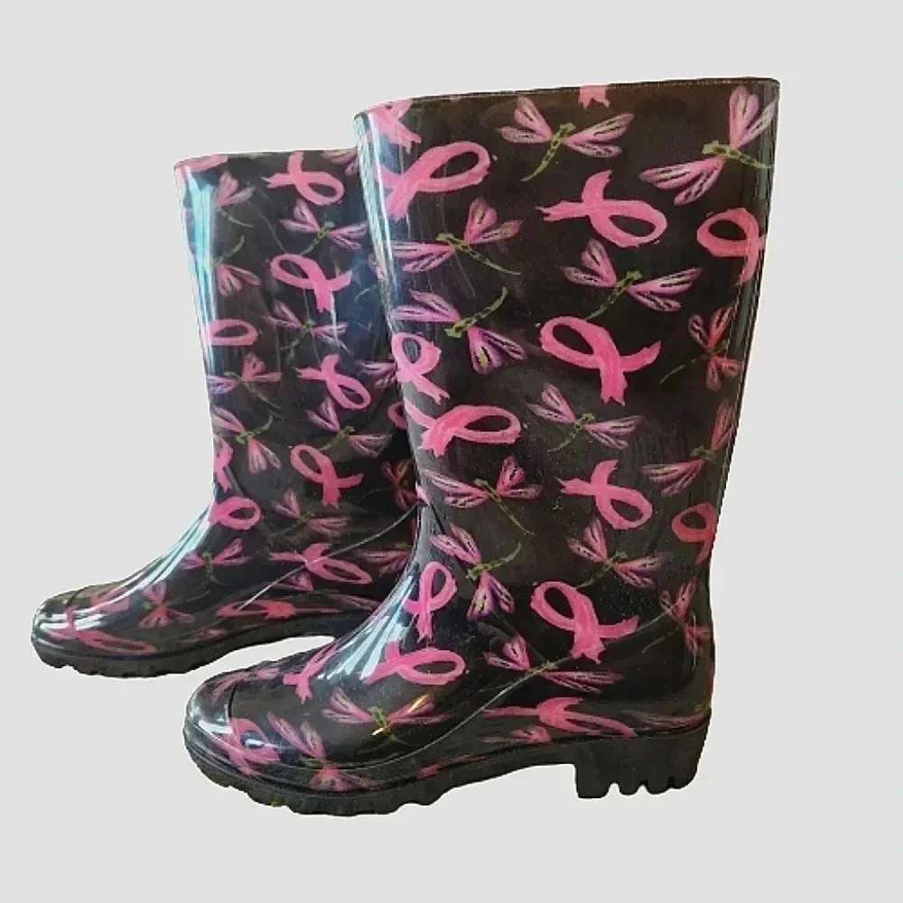 Breast Cancer Awareness Pink Ribbon Rain Boots Size 38